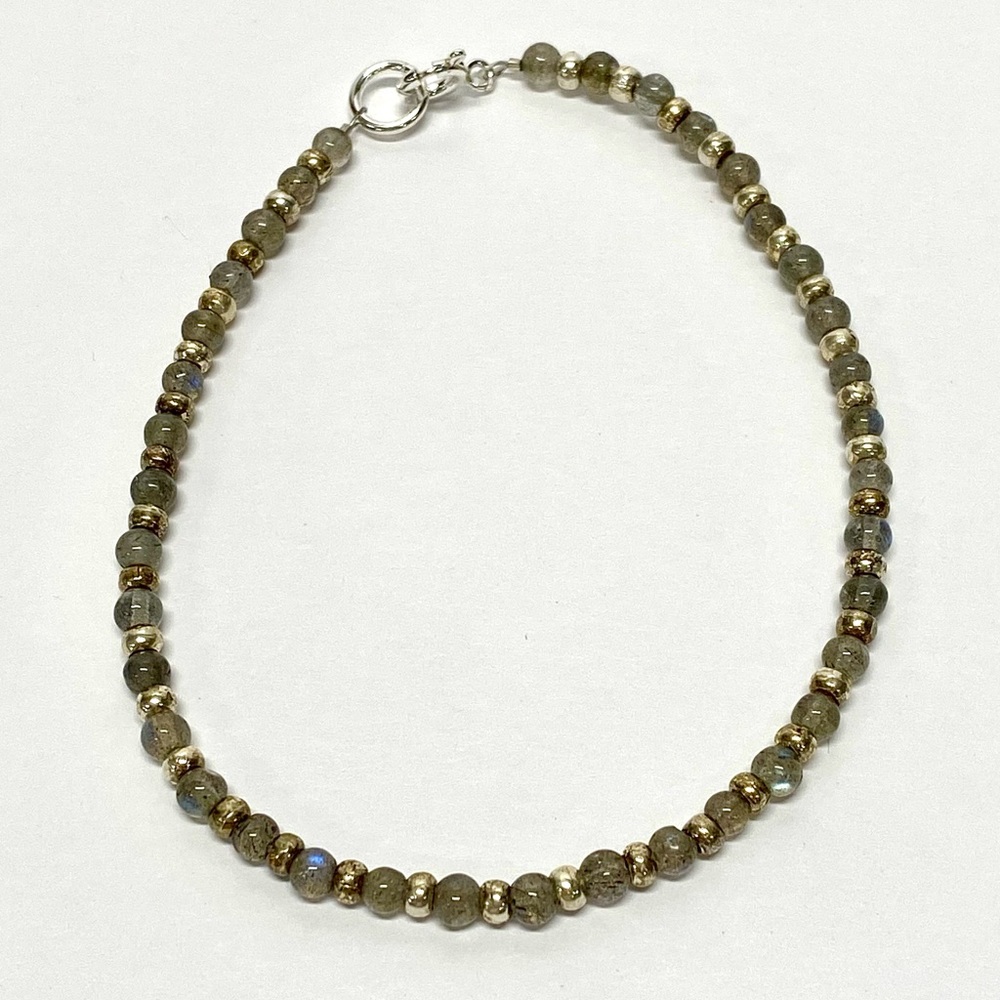 Handcrafted Genuine Labradorite and Sterling Silver Anklet